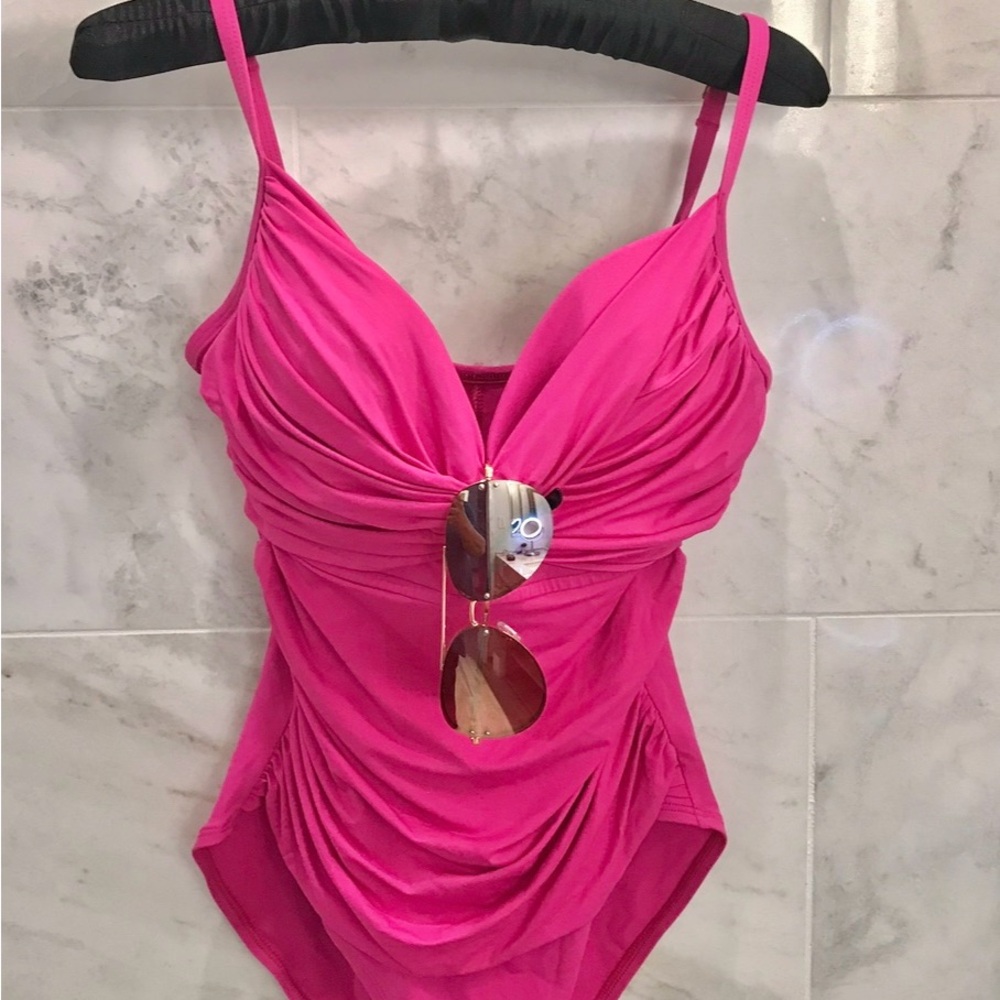 La Blanca Pink One Piece Swimsuit with Ruched Bodice